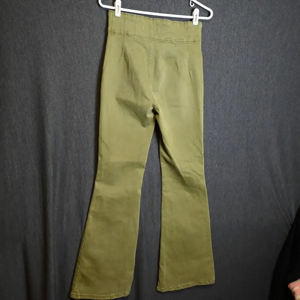We the Free Women's 27 (26x31) Jayde Olive Green High Rise Flare Jeans
